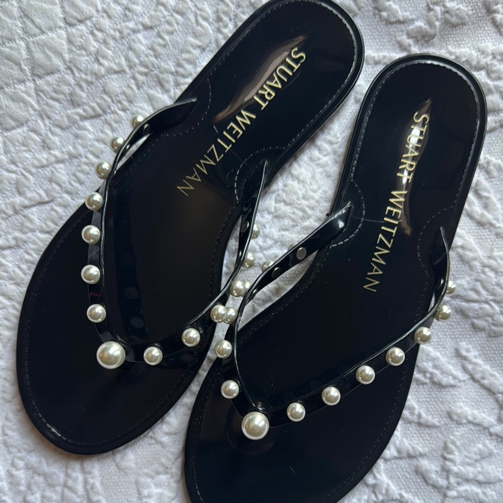 Stuart Weitzman Black Pearl Embellished Sandals